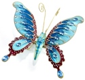 Kubla Crafts Cloisonne 4768- Bejeweled Blue Butterfly Ornament Set of 2