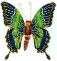 Kubla Crafts Cloisonne 4786BL Bejeweled Butterfly Blue Green Ornament