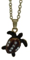 Kubla Crafts Bejeweled Enamel 4178N Brown Sea Turtle Necklace