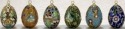 Kubla Crafts Cloisonne 4963 Gem Egg Ornament Set of 6