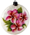 Kubla Crafts Capiz 1600U Pink Plumeria Capiz Ornament Set of 2