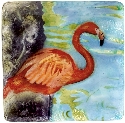 Kubla Crafts Capiz KUB 1673D Capiz Square Tray Flamingo