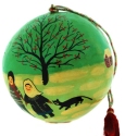 Kubla Crafts Cloisonne 1871 Black Cat in Snow Ball Ornaments Set of 6