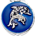 Kubla Crafts Bejeweled Enamel KUB 1956 Dolphin and Baby Compact Mirror