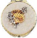 Kubla Crafts Bejeweled Enamel 1959 Seashell Compact Mirror