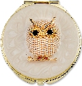 Kubla Crafts Bejeweled Enamel 1965 Owl Compact Mirror