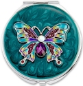 Kubla Crafts Bejeweled Enamel 1966 Butterfly Compact Mirror