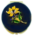 Kubla Crafts Bejeweled Enamel 1971 Enamel Compact Double sided Mirror Yellow Flower