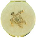 Kubla Crafts Bejeweled Enamel 1974 Sea Turtle Compact Mirror