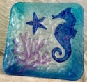 Kubla Crafts Capiz 1320A Seahorse Fused Glass Plate