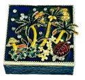 Kubla Crafts Bejeweled Enamel 2829 Large Square Box with Palms and Sea Turtle