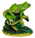Kubla Crafts Bejeweled Enamel 2838N Large Frog on Leaves Box