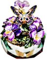 Kubla Crafts Bejeweled Enamel 2903 Enamel Butterfly & Pansy Glass Box 