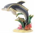 Kubla Crafts Bejeweled Enamel 2977 Dolphin Hinged Box