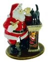 Kubla Crafts Bejeweled Enamel 2984 Santa With Black Cat Hinged Box