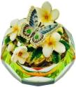 Kubla Crafts Bejeweled Enamel 2995 Butterfly and Plumeria Hinged Box