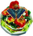 Kubla Crafts Bejeweled Enamel 2996 Butterfly and Hibiscus Hinged Box