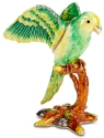 Kubla Crafts Bejeweled Enamel 3038 Green Parrot Hinged Box
