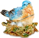 Kubla Crafts Bejeweled Enamel 3095 Bluebird on Nest Hinged Box