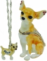 Kubla Crafts Bejeweled Enamel 3126CN Chihuahua Box and Necklace