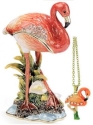 Kubla Crafts Bejeweled Enamel 3234FN Flamingo Box and Necklace