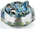 Kubla Crafts Bejeweled Enamel 3263 Enam Glass Top Box Blue Butterfly