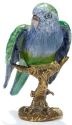 Kubla Crafts Bejeweled Enamel 3286 Green Porcelain Parakeet With Bronze Stand Figurine