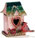 Kubla Crafts Bejeweled Enamel 3349 Cardinal Birdhouse Box