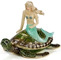 Kubla Crafts Bejeweled Enamel 3723 Mermaid on Sea Turtle Box