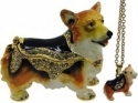 Kubla Crafts Bejeweled Enamel 3837CN Welsh Corgi Corgie Box with Necklace