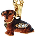 Kubla Crafts Bejeweled Enamel 3907N Brown Dachsund Dog Necklace