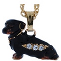 Kubla Crafts Bejeweled Enamel 3907NN Black Dachshund Necklace