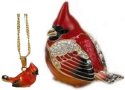 Kubla Crafts Bejeweled Enamel 3921CNN Cardinal Box & Necklace