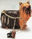 Kubla Crafts Bejeweled Enamel 3935YN Yorkie Yorkshire Terrier Box and Necklace