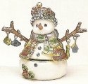 Kubla Crafts Bejeweled Enamel 4098- Twig Arm Snowman Box