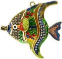 Kubla Crafts Cloisonne 4335G Bejeweled Angel Fish Ornament Green