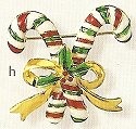 Kubla Crafts Bejeweled Enamel 4500H Candy Cane Brooch