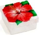 Kubla Crafts Capiz 1733A Red Hibiscus Capiz Box