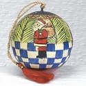 Kubla Crafts Cloisonne 5053 Checkered Santa Ball Ornament Set of 3