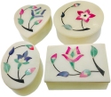 Kubla Crafts Capiz 6210 Floral Soap Stone Boxes Set of 4