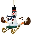 Kubla Crafts Cloisonne 6313N Hand Painted Snowman on Sleigh Tin Ornaments Set of 3
