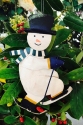 Kubla Crafts Cloisonne 6314 Hand Painted Snowman Skiing Tin Ornament Set of 4