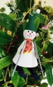 Kubla Crafts Cloisonne 6323 Hand Painted Snowman Skiing Tin Ornament Set of 4