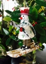 Kubla Crafts Cloisonne 6363 Hand Painted Tin Wobble Snowman Ornament Set of 3