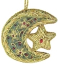 Kubla Crafts Cloisonne 6720G Zari Green Moon & Star Ornament Set of 2