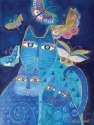 Laurel Burch 26003 Indigo Cat w Butterflies Canvas 12X16