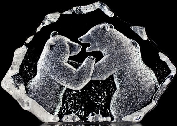 Mats Jonasson Crystal 13306 Fighting Bears Limited Edition