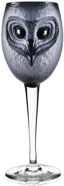 Mats Jonasson Crystal 42038 Owl Wine Glass Black