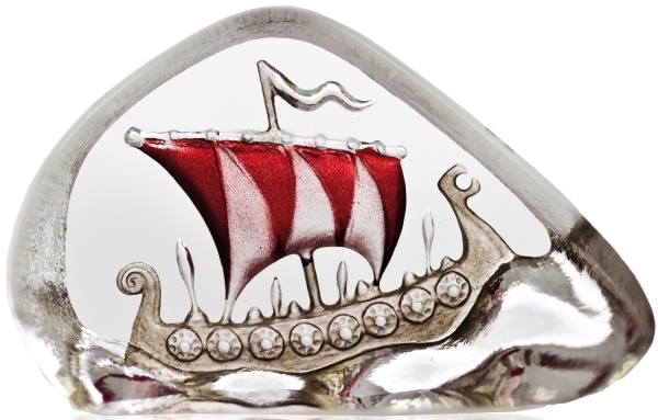 Mats Jonasson Crystal 88179 Miniature Viking Ship Red