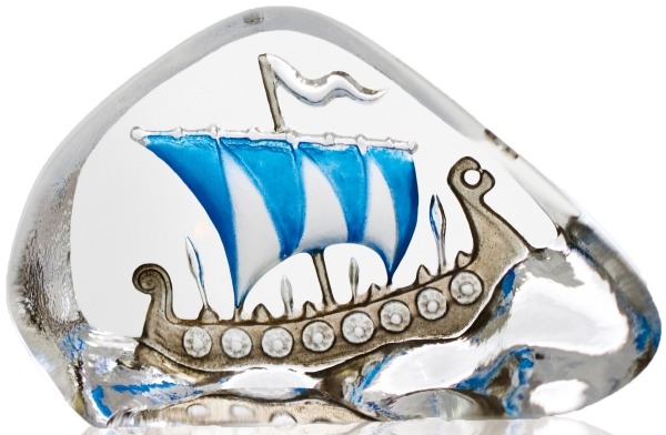 Mats Jonasson Crystal 88184 Miniature Viking Ship Blue